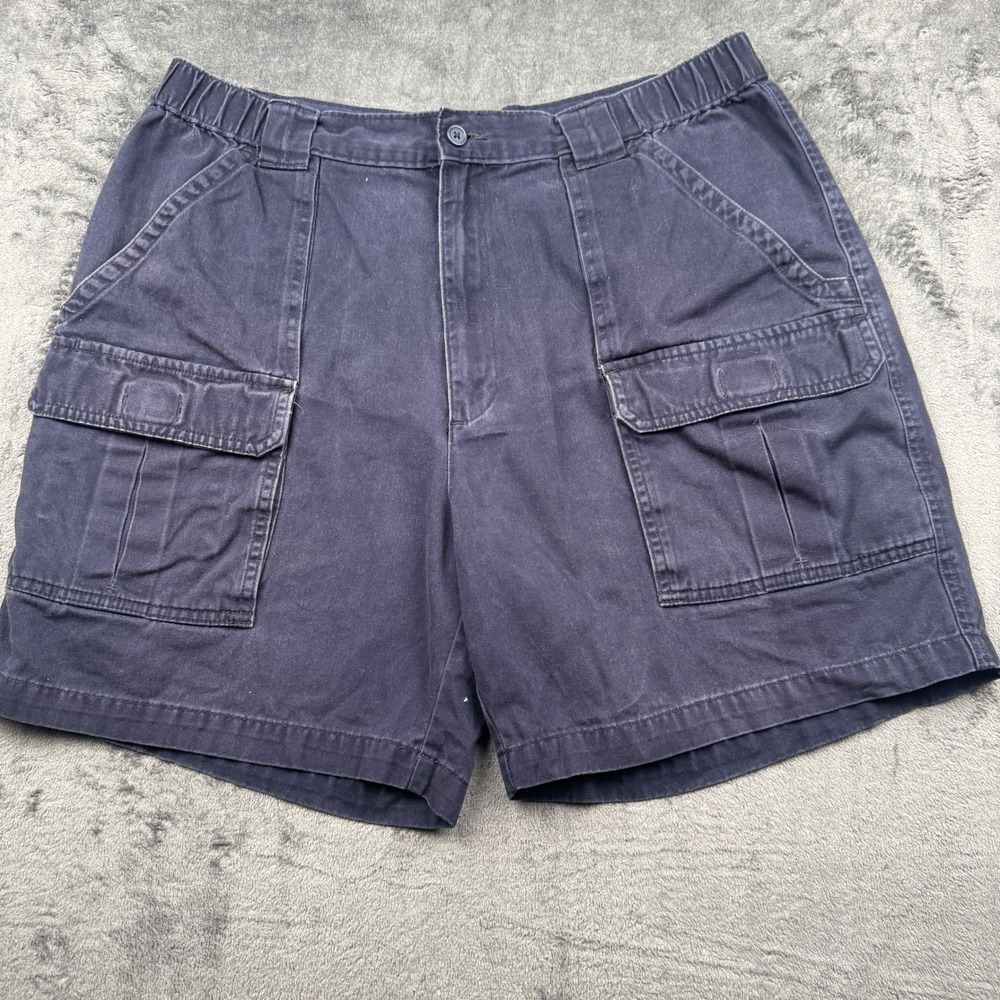 Savane Cargo Shorts Mens W36 Navy Blue Elastic Waist Cotton Excellent